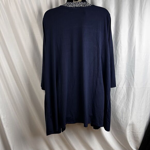 Catherines Womens Navy Open-Front Cardigan W/ Embellished Trim 3/4 Sleeve 20 - Picture 2 of 7
